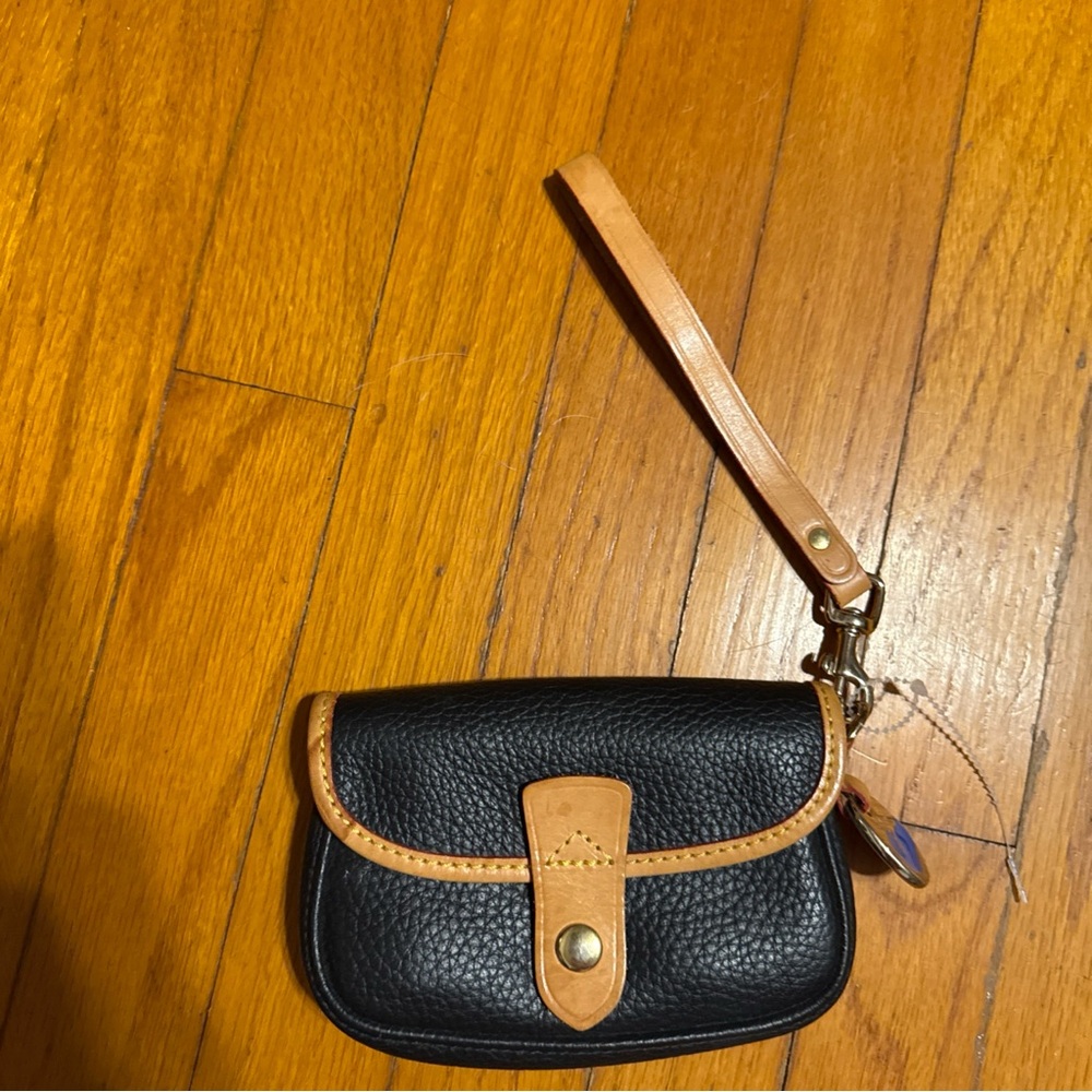 Dooney & Burke Black Leather Wristlet with Tan Accents